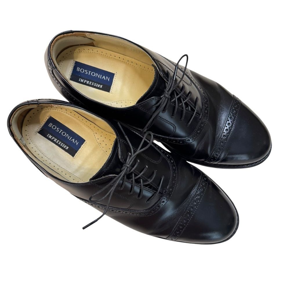 Bostonian Men Impression Cap Toe Oxford Wide Black Leather Shoes Size 8.5 EEE/E